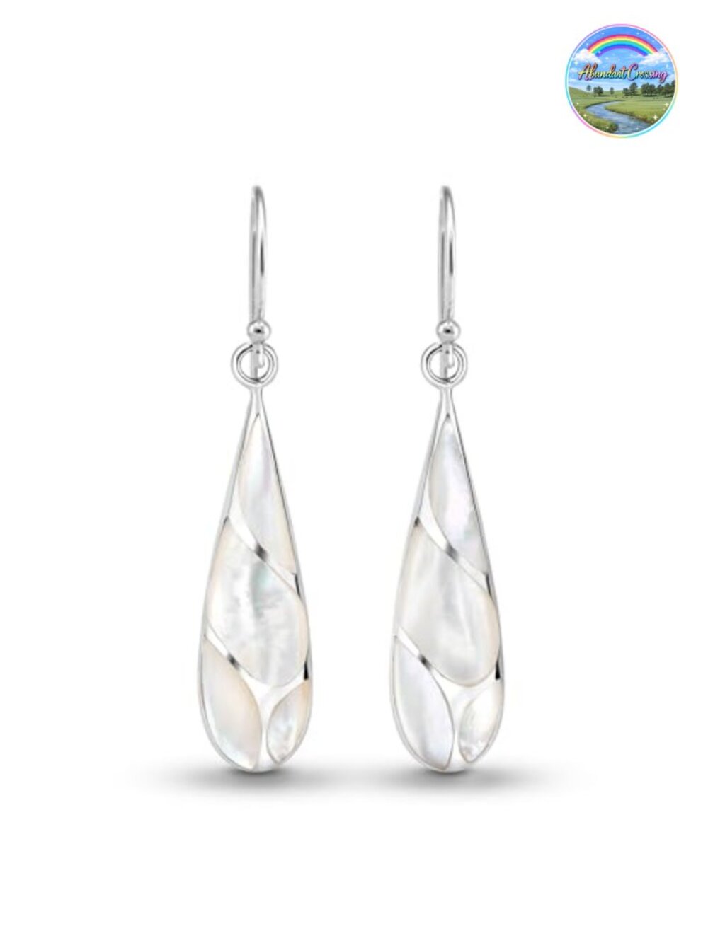 Sterling Silver Teardrop Dangle Earrings Mother of Pearl 45mm